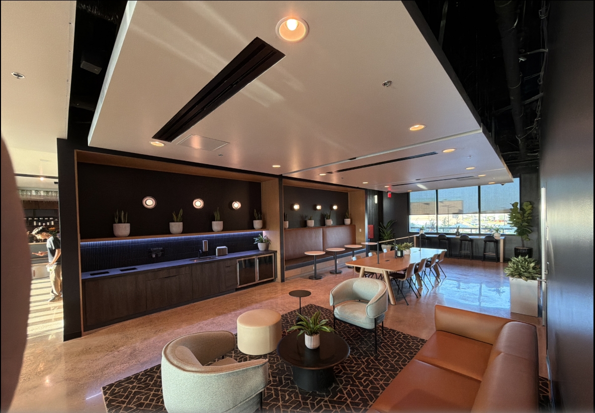 SpaceX lounge millwork wall and café counter